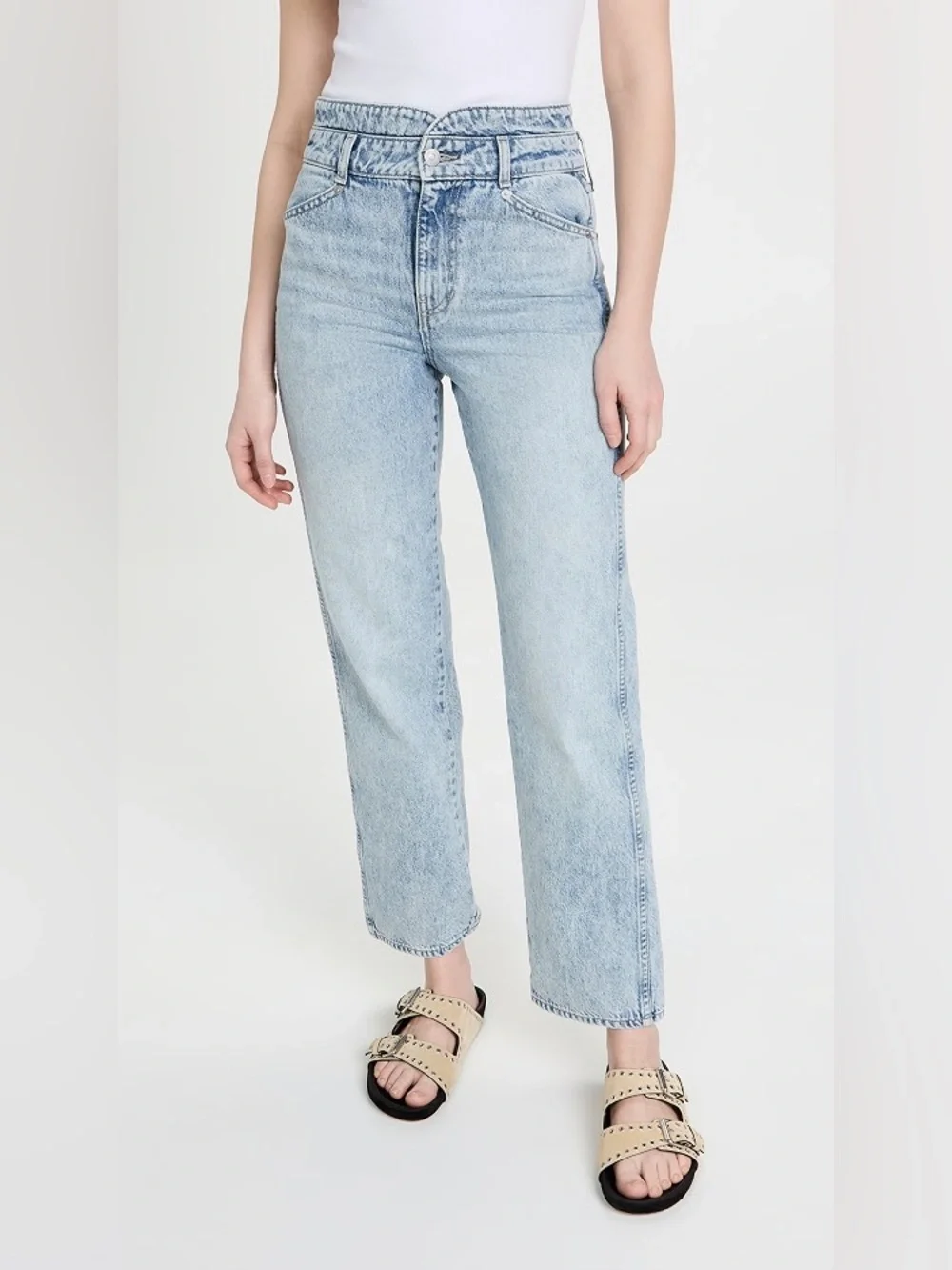 Veronica Beard Light Blue Blake Straight Leg Jeans Pebble Stone - 26